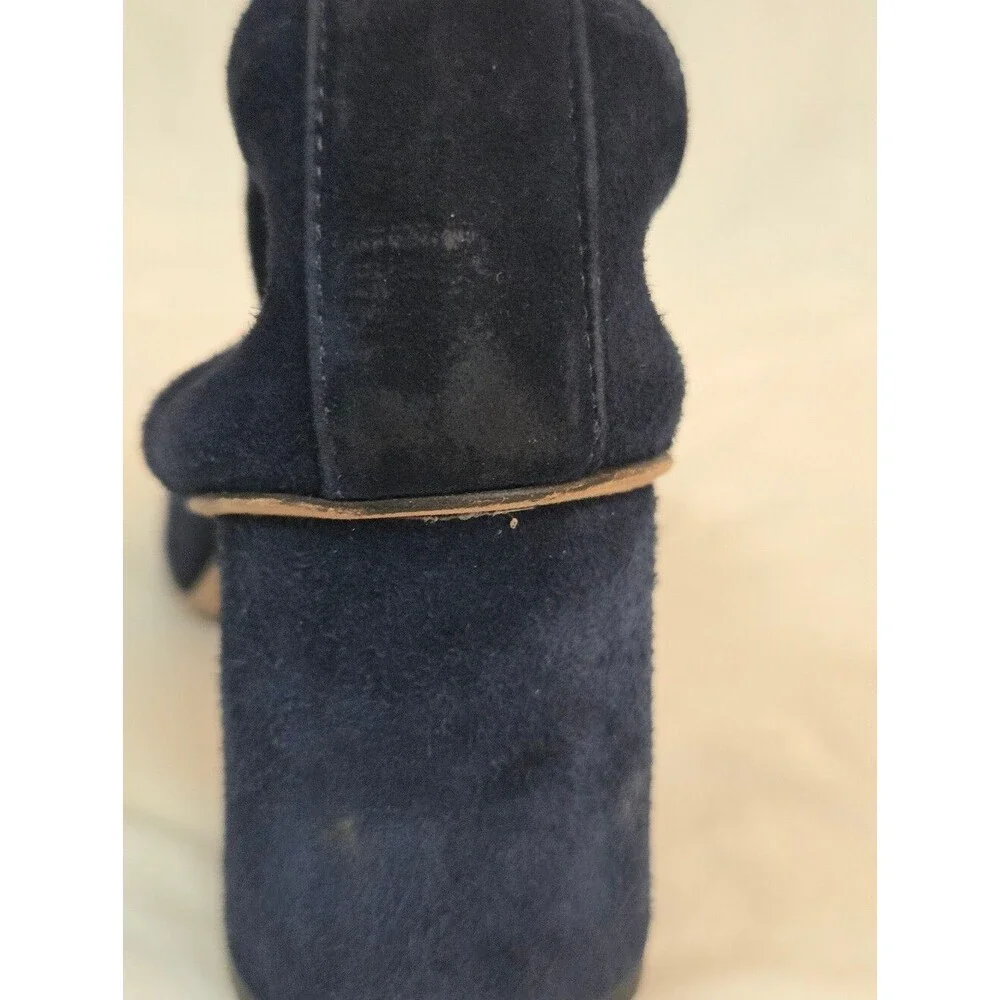 Tory Burch Navy Suede Round-Toe Block Heel Pumps